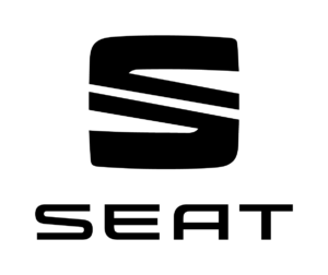 Il logo SEAT presenta la lettera "S" in grassetto e stilizzata e sotto riporta la scritta "SEAT" in un carattere meno impattante, entrambe elegantemente presentate in nero su uno sfondo bianco