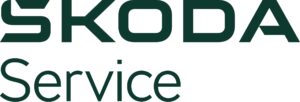 Il logo Škoda Service presenta la scritta "ŠKODA" in grassetto e lettere maiuscole, con la scritta "Service" sottostante in un carattere più chiaro