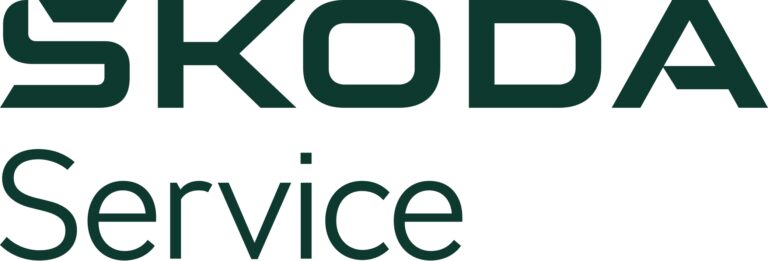 Il logo Škoda Service presenta la scritta "ŠKODA" in grassetto e lettere maiuscole, con la scritta "Service" sottostante in un carattere più chiaro